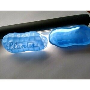 Peanut Hard Plastic Nut Shaped Candy Container Planters Embossed Blue 1950s